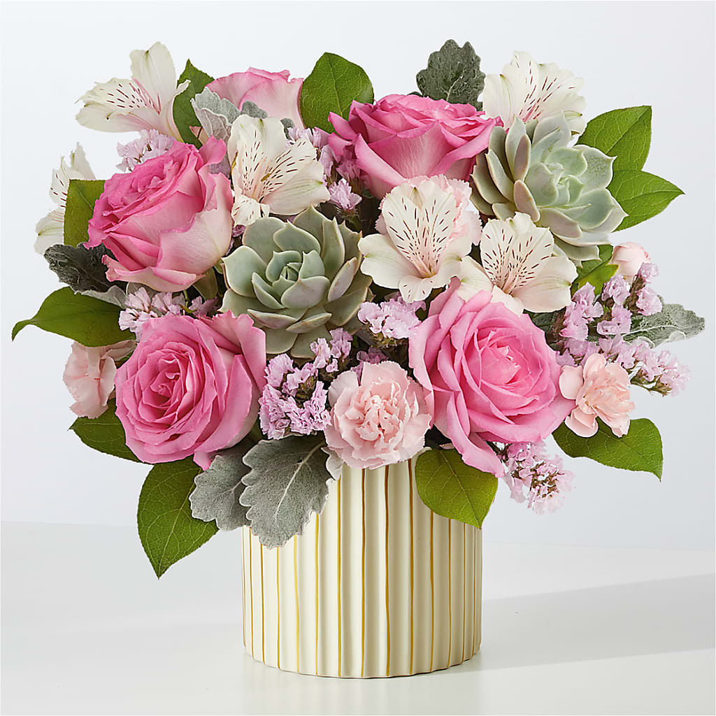 Dusty Rose Bouquet with Ivory Vase – BOWS PETALS 'N LACE, Livingston TN