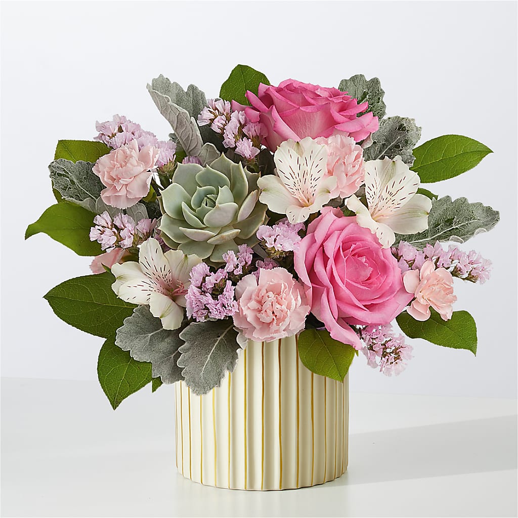 Dusty Rose Bouquet with Ivory Vase – BOWS PETALS 'N LACE, Livingston TN