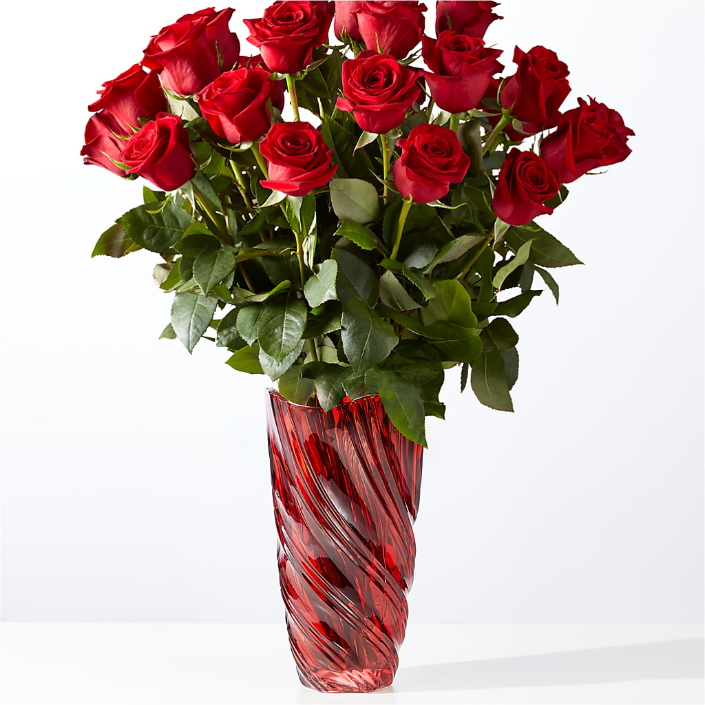 Classic Love Red Rose Bouquet with Luxe Swirl Vase – BOWS PETALS 'N LACE, Livingston TN