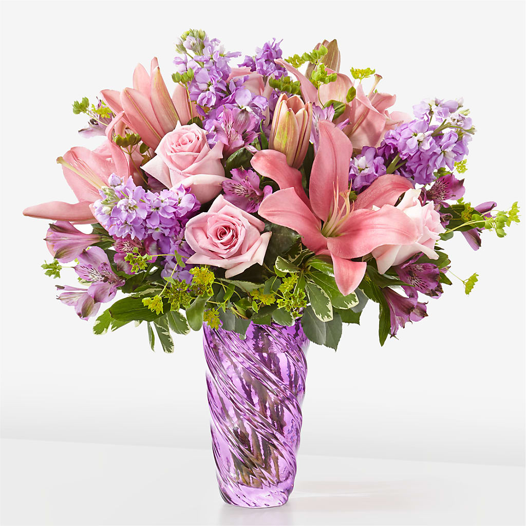 Precious Petals Bouquet with Luxe Swirl Vase – BOWS PETALS 'N LACE, Livingston TN