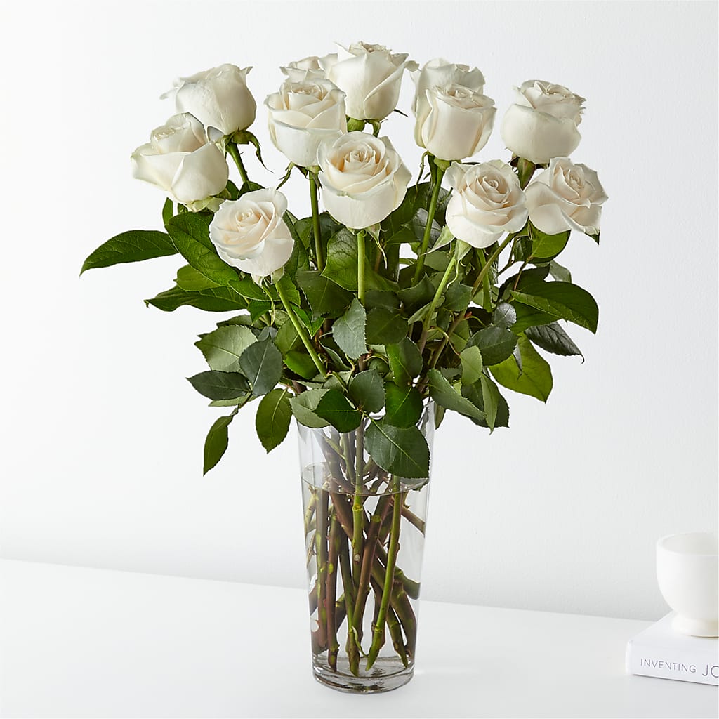 Long Stem White Rose Bouquet – BOWS PETALS 'N LACE, Livingston TN