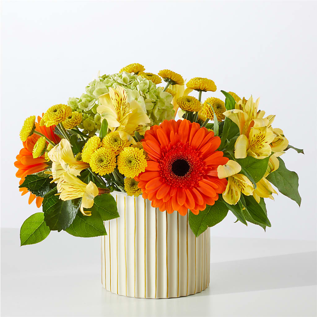 Autumn Sunshine Bouquet with Ivory Vase – BOWS PETALS 'N LACE, Livingston TN
